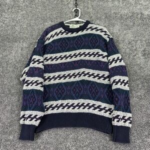 Vintage Van Heusen Sweater Mens Large Blue Fair Isle Knit Pullover USA Winter